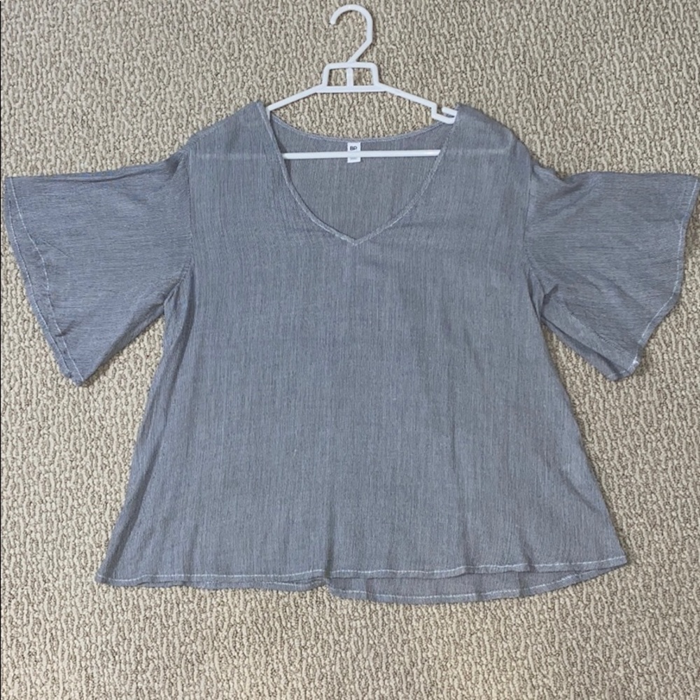 Grey and White Thin Striped Blouse